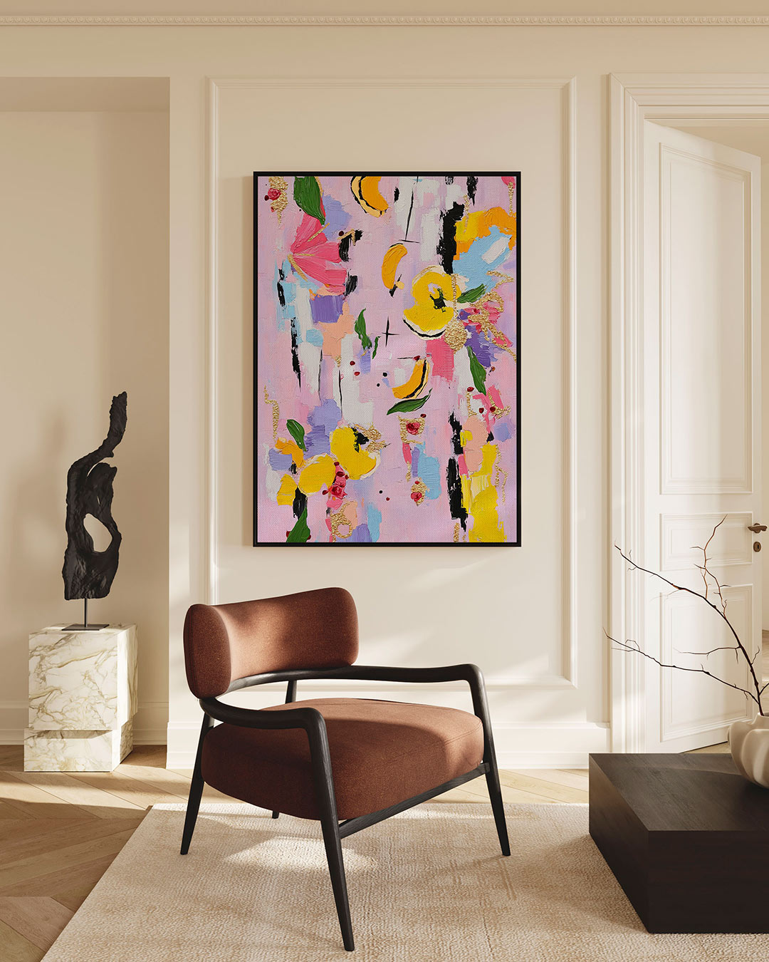 Kleurrijke bloemenvormen – staande wanddecoratie