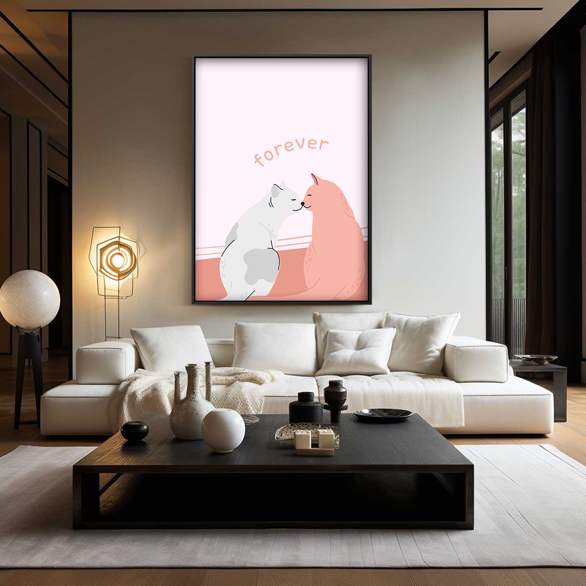 Liefdevolle Katten Illustratie – modern portret kunstwerk van WallArtistic