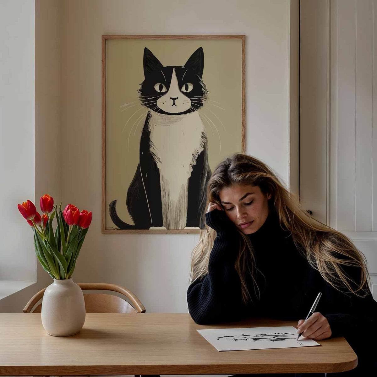 Schattige Kat Kunstposter – staande dieren wanddecoratie van WallArtistic