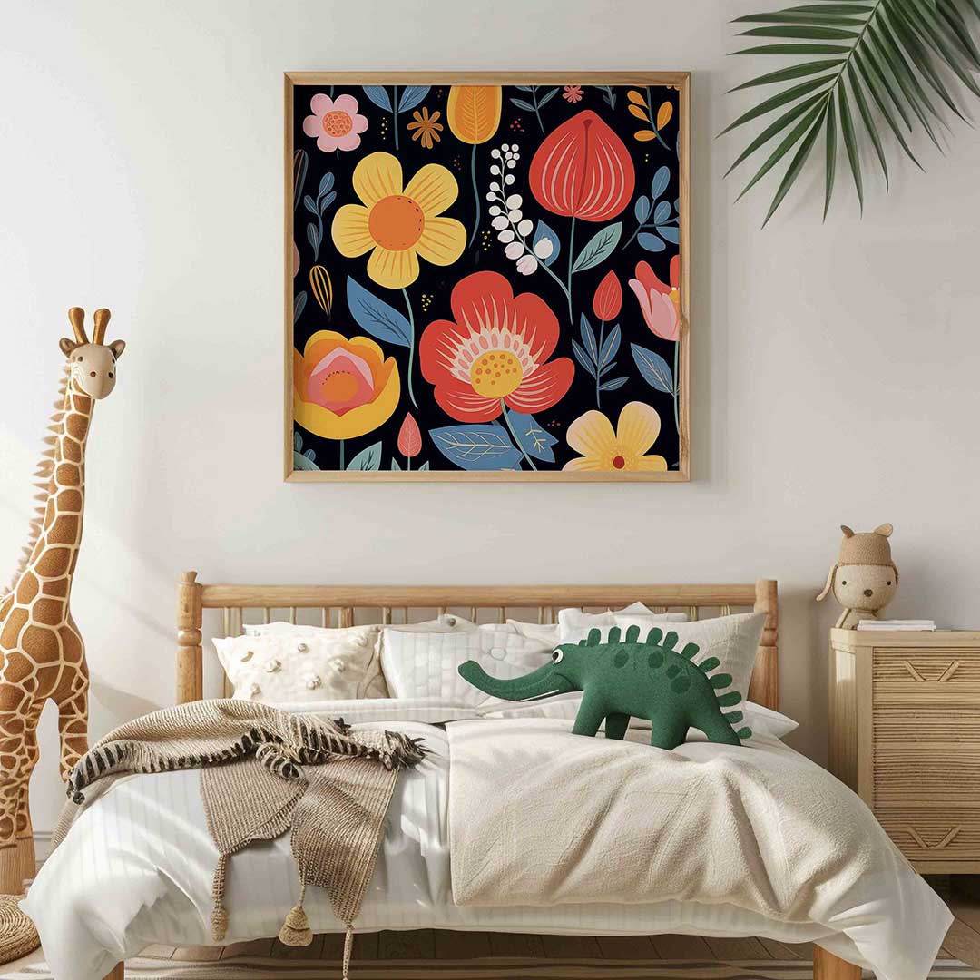Bloemen en bladeren – vierkante kinderkamer wanddecoratie van WallArtistic