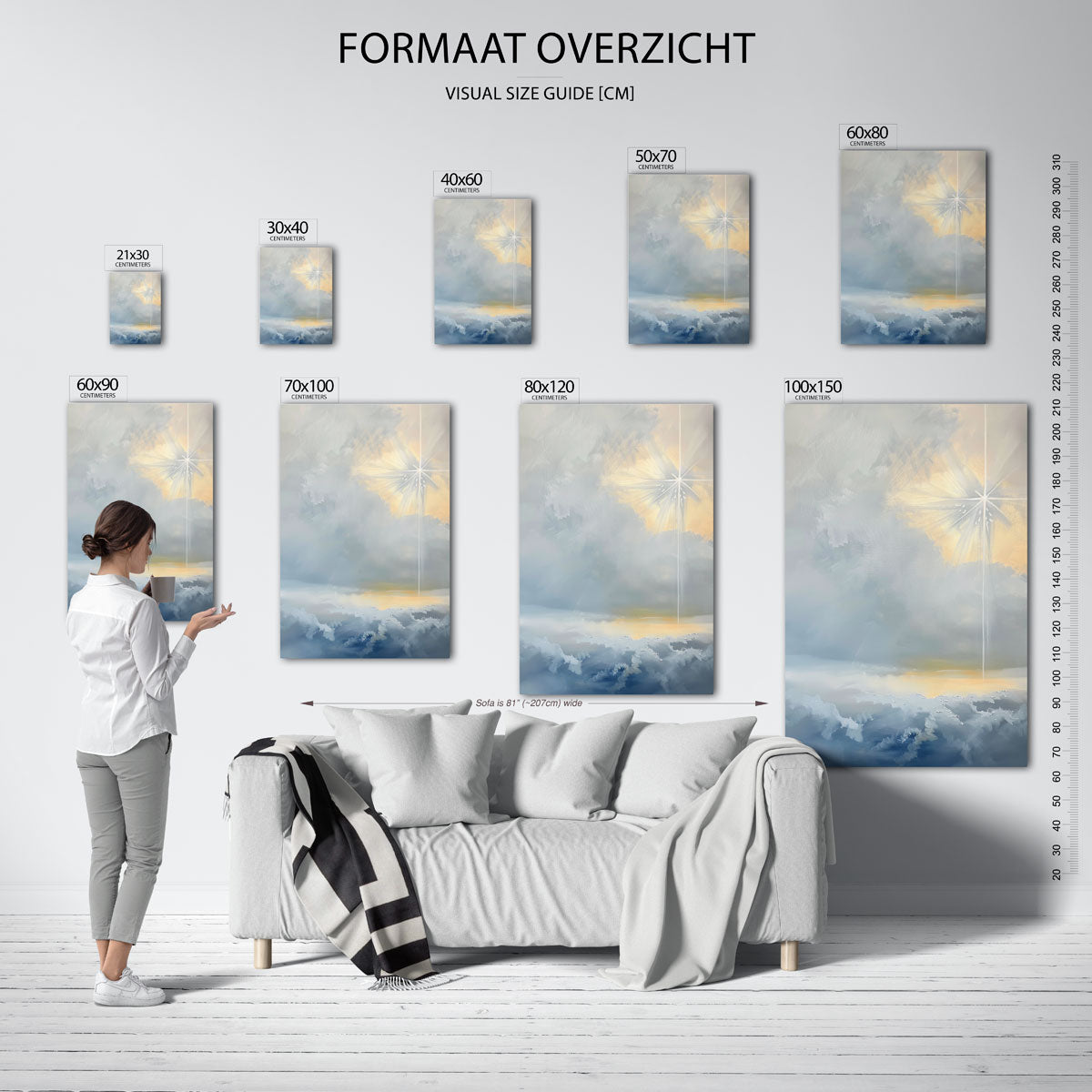 Stralen in wolken – staande muurposter met kleurrijke abstracte vormen