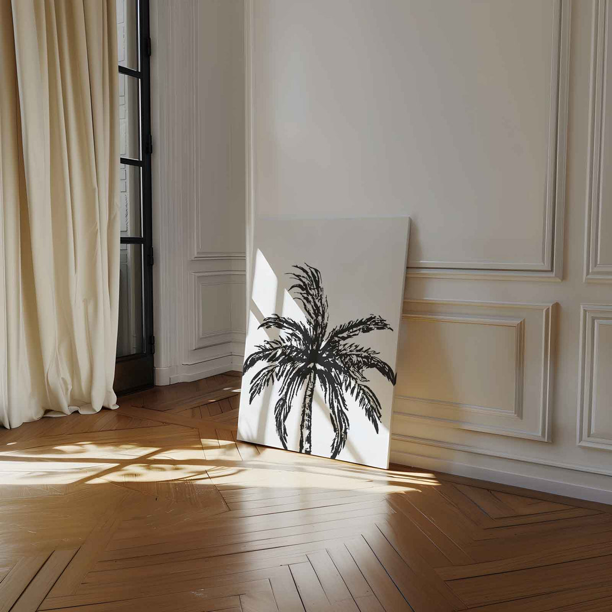 Zwart-Wit Palm Boom – dibond wanddecoratie in staand formaat