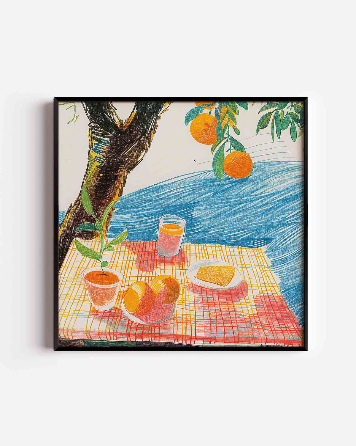 Ontbijt met sinaasappels – vierkante kinderposter als wanddecoratie
