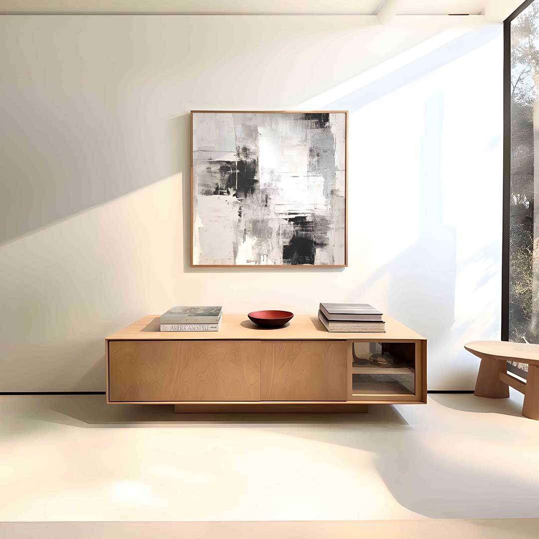 Abstracte zwart wit – vierkante zachte abstracte wanddecoratie van WallArtistic