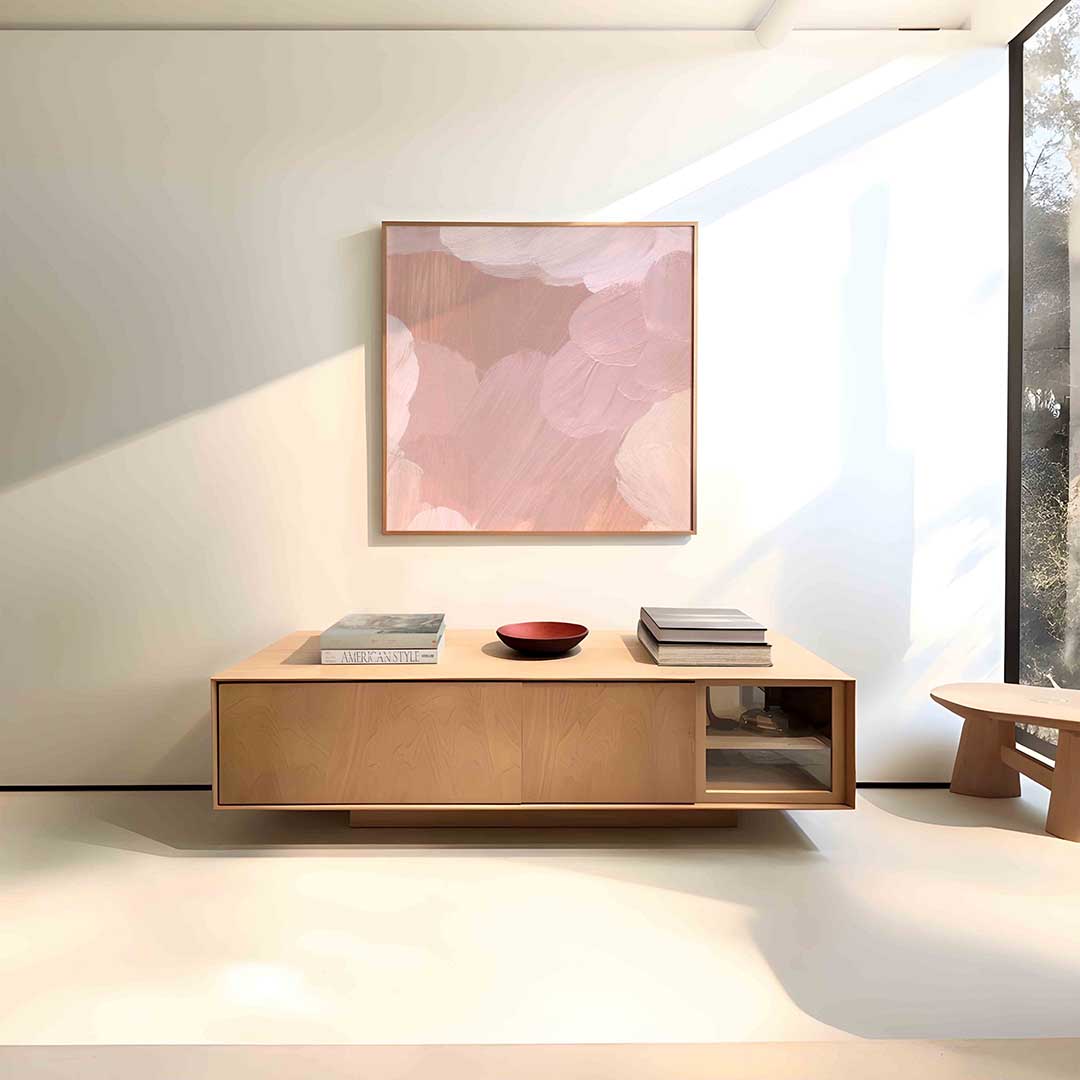 Abstracte roze vormen – vierkante schilderkunst wanddecoratie van WallArtistic