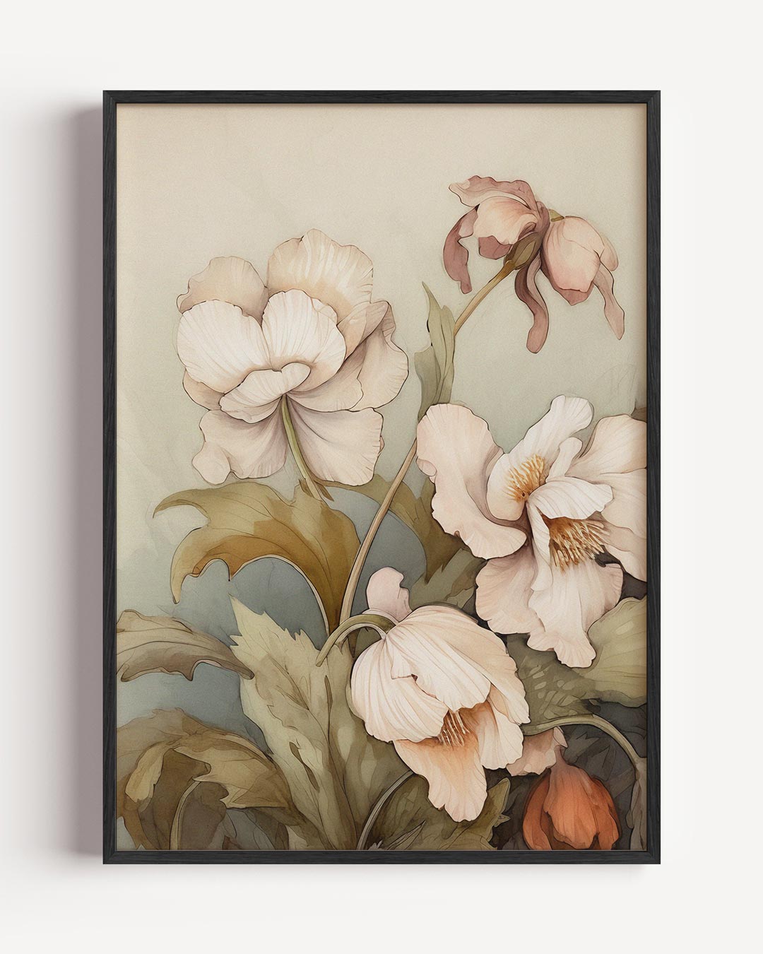 Vintage bloemenillustratie beige – bloemen portret poster als wanddecoratie