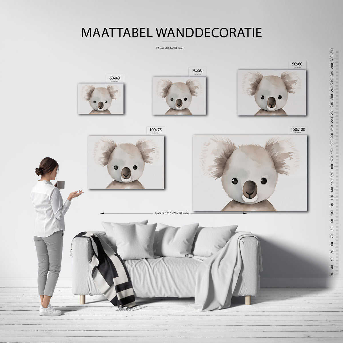 Koala portret – moderne liggende wanddecoratie