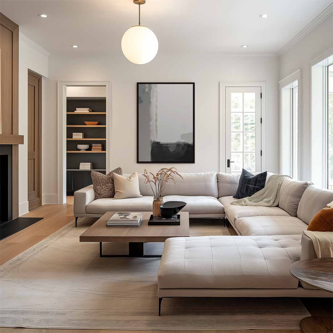 Moderne Grijstinten Abstractie – staand kunstwerk voor modern interieur