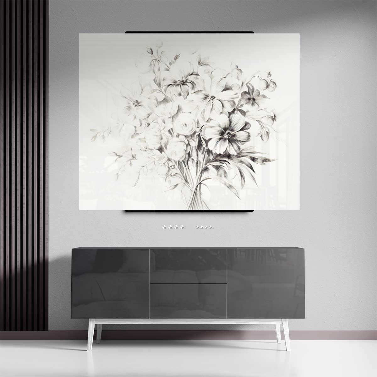 Zwart-wit Bloemenpracht – plexiglas kunstwerk als wanddecoratie