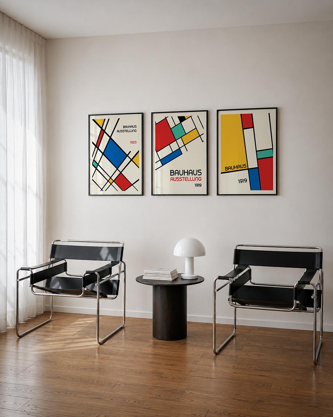 Kleurrijke lijnenspel driedelige posterset – deze posterset in drie delen toont een dynamisch lijnenspel met kleurvlakken in