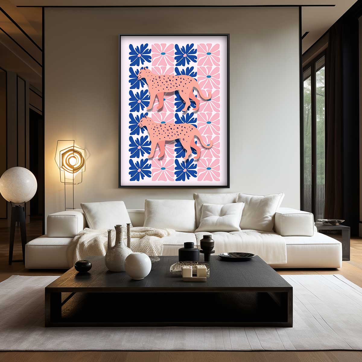 Bloemen en Luipaarden Print – plexiglas wanddecoratie in portret formaat