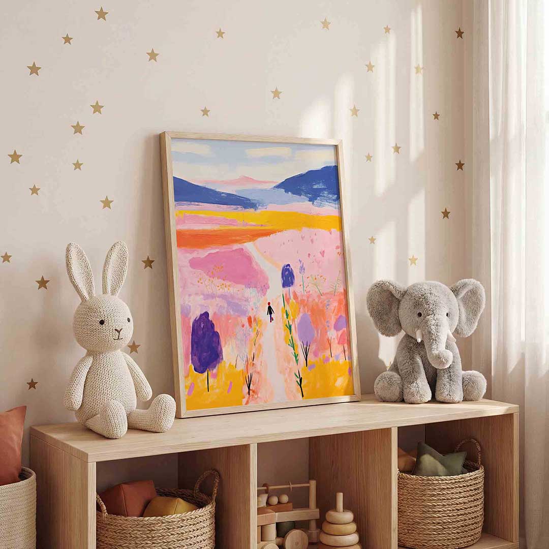 Landschap met wandelaar – staande kinderkamer wanddecoratie van WallArtistic