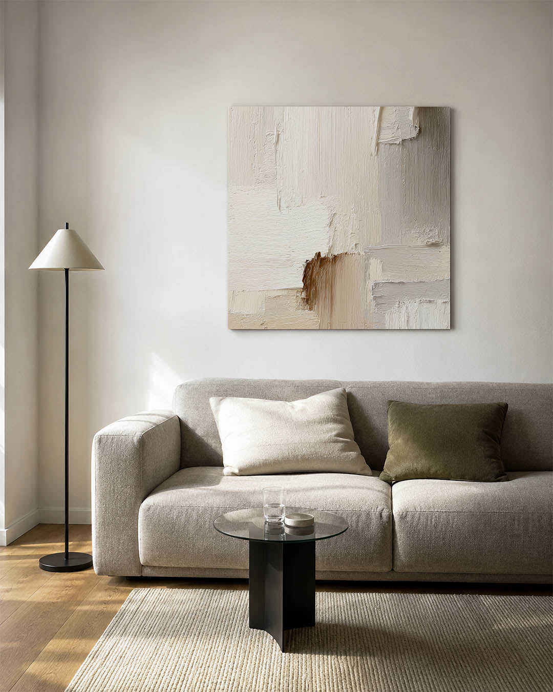 Textuur in neutrale tinten kunstwerk – vierkante wanddecoratie – dit werk toont een spel van neutrale tinten met een focus op