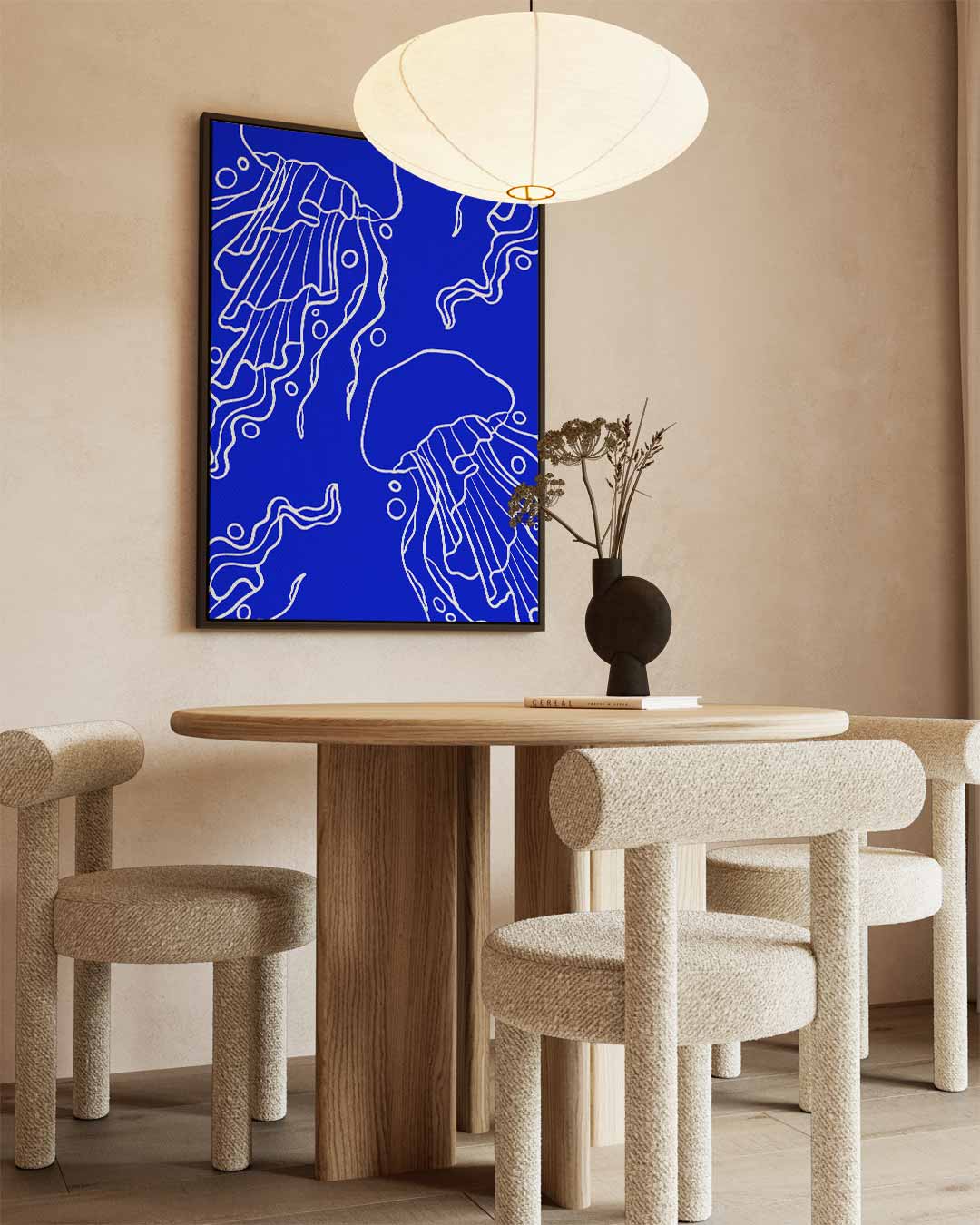 Dromerige Kwallen in Diepblauw – dibond kunstwerk als wanddecoratie