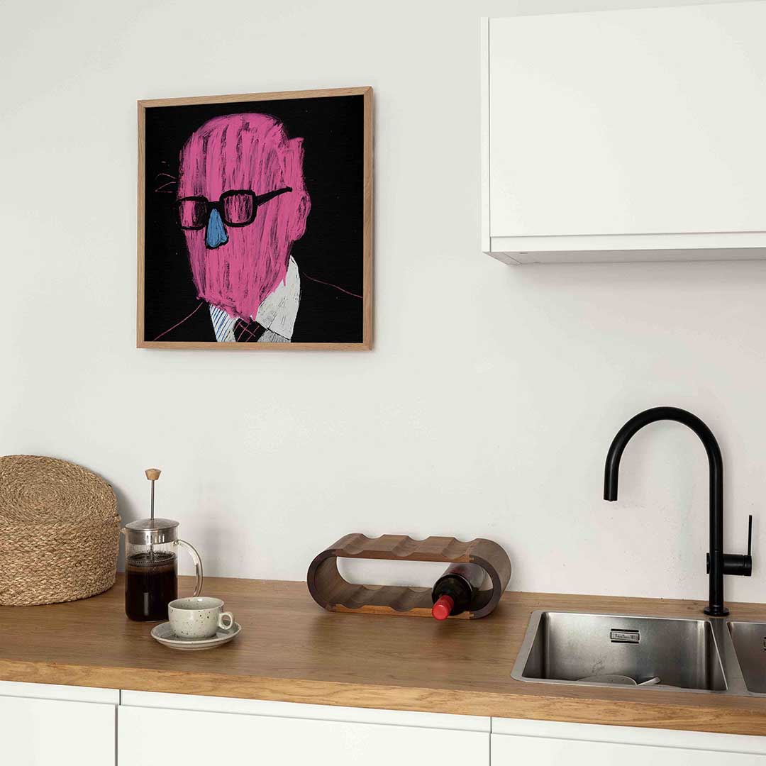 Roze gezicht met bril – kleurrijke Pop Art poster in vierkant formaat