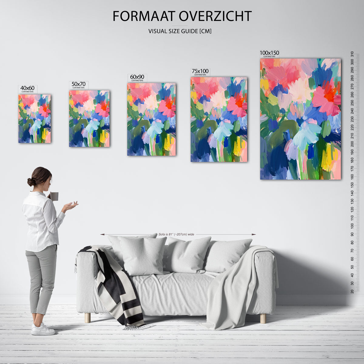 Kleurrijke bloemencompositie – staand wanddecoratie kunstwerk