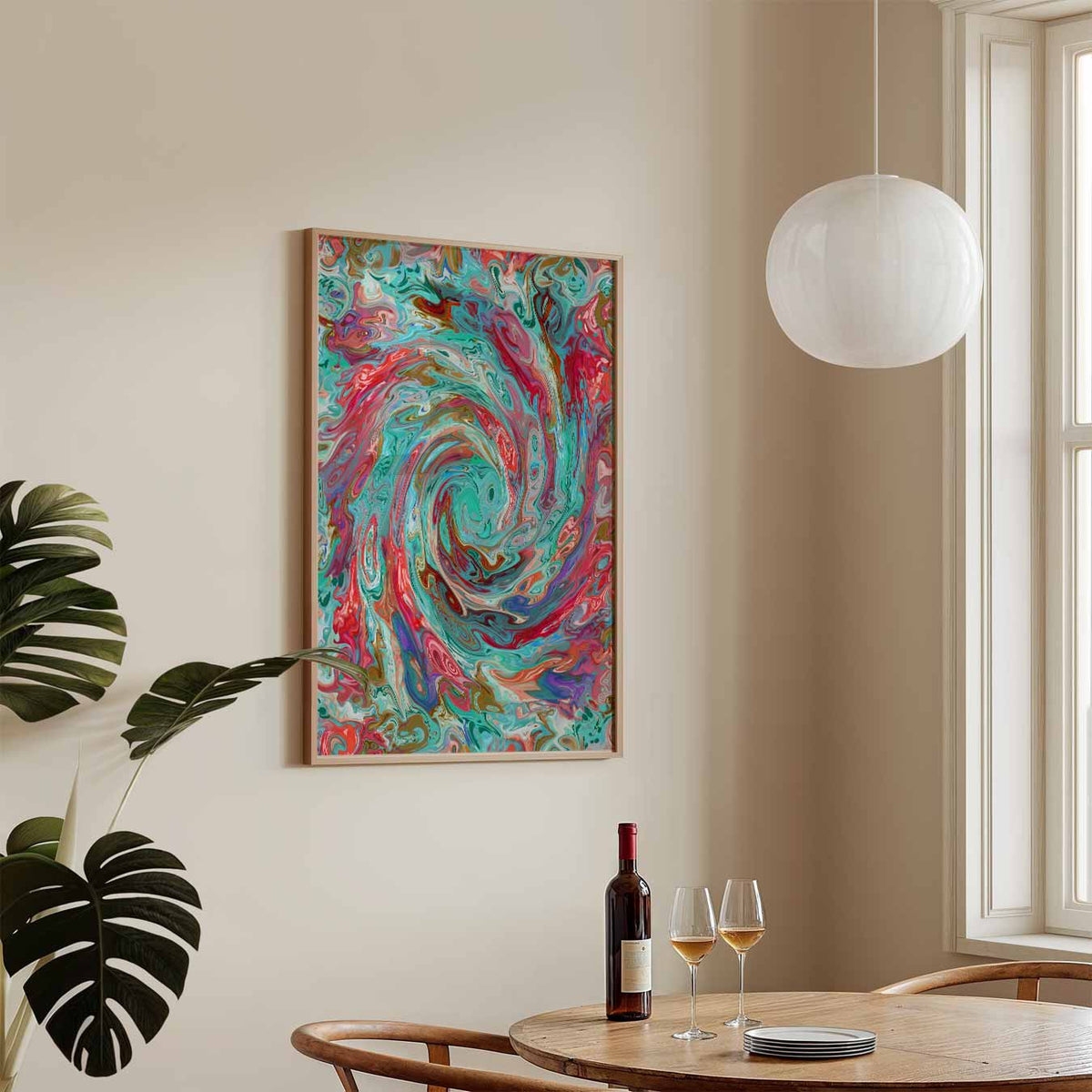 Abstracte Kleurenwervel – staande Popart wanddecoratie van WallArtistic