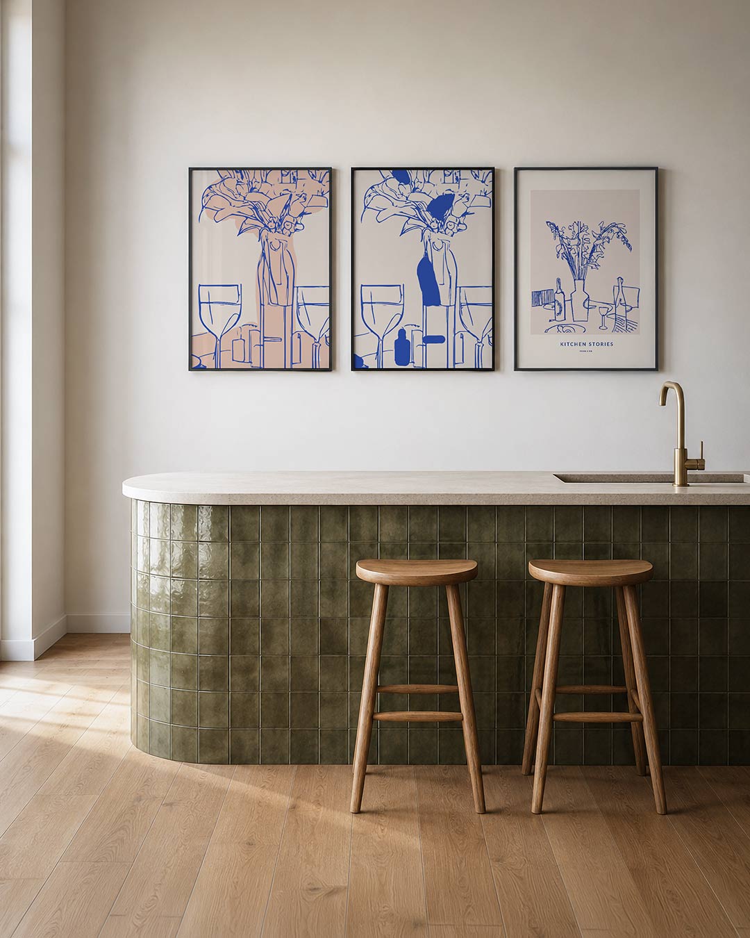 Lijnen en vormen – deze posterset toont een speelse combinatie van blauwe lijnen en zachte – weergave 2