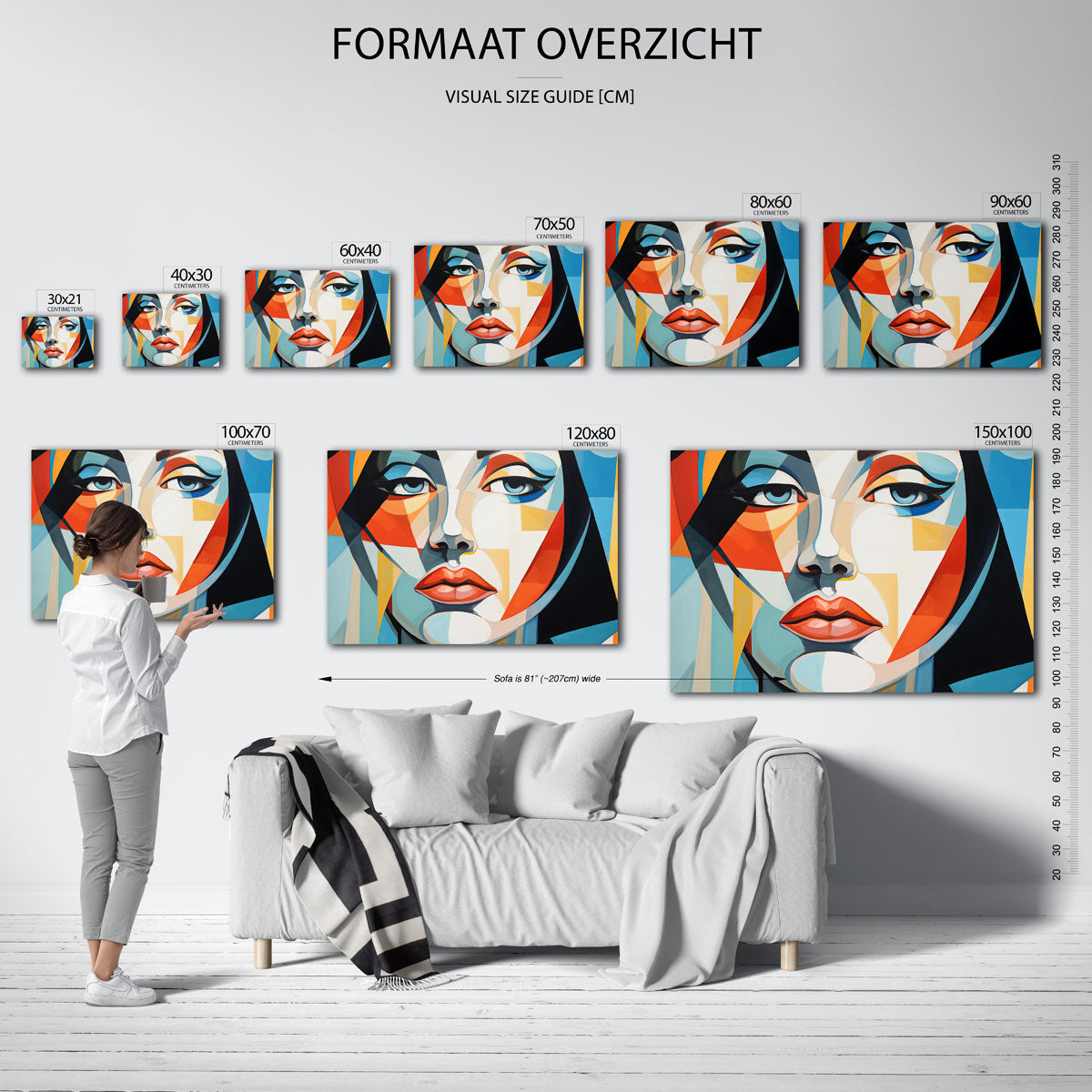 Geometrisch gezicht – liggende muurposter met vrouwelijk portret