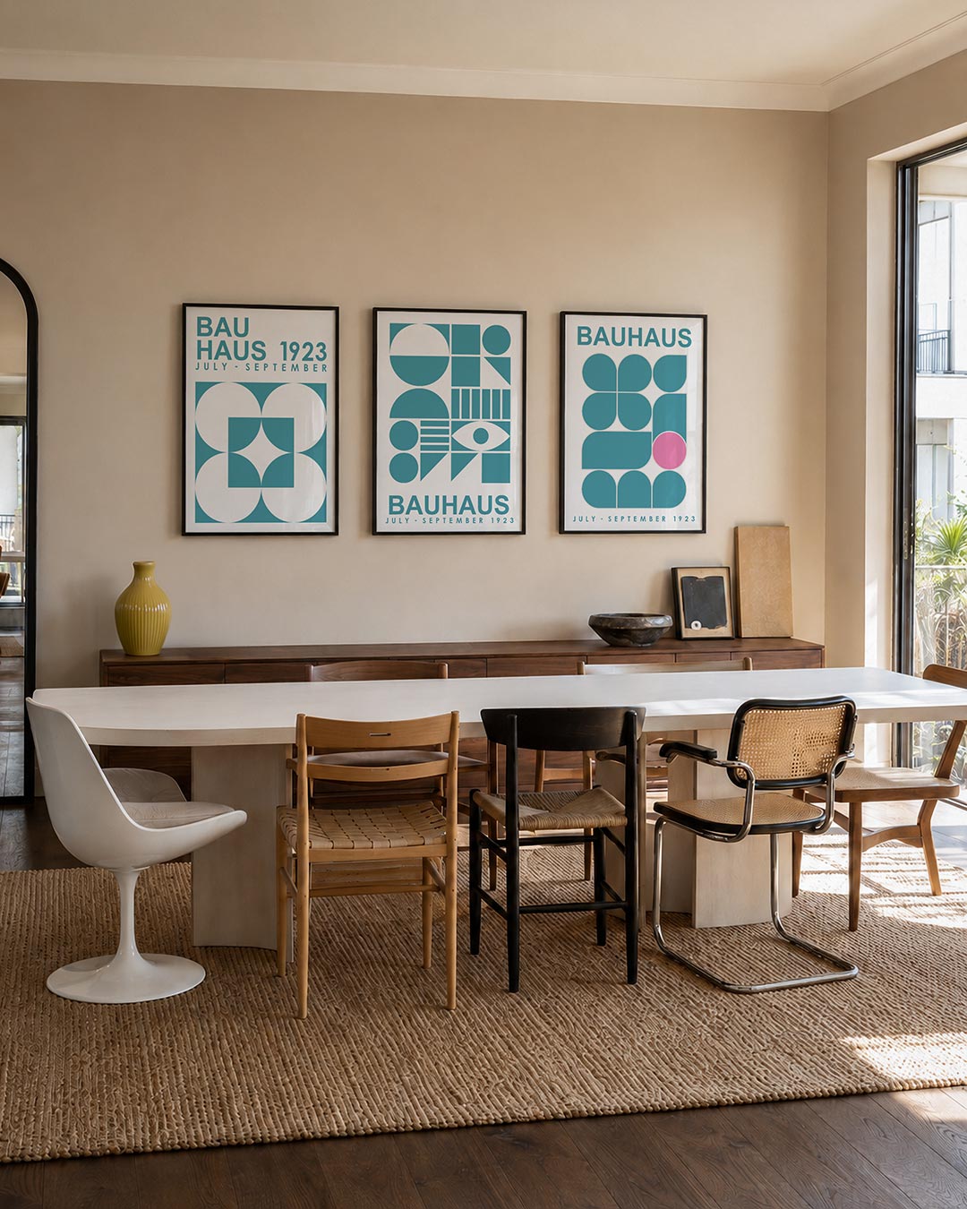 Vormen en vlakken driedelige posterset – deze posterset in drie delen toont een speelse wisselwerking van cirkels en