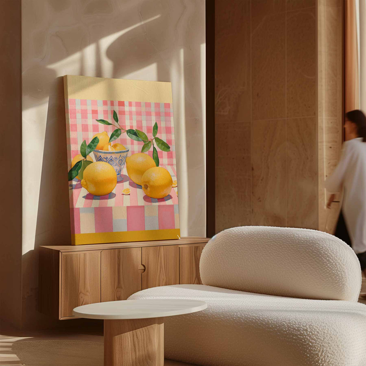 Citroenen in Speelse Strepen – dibond kunstwerk als wanddecoratie