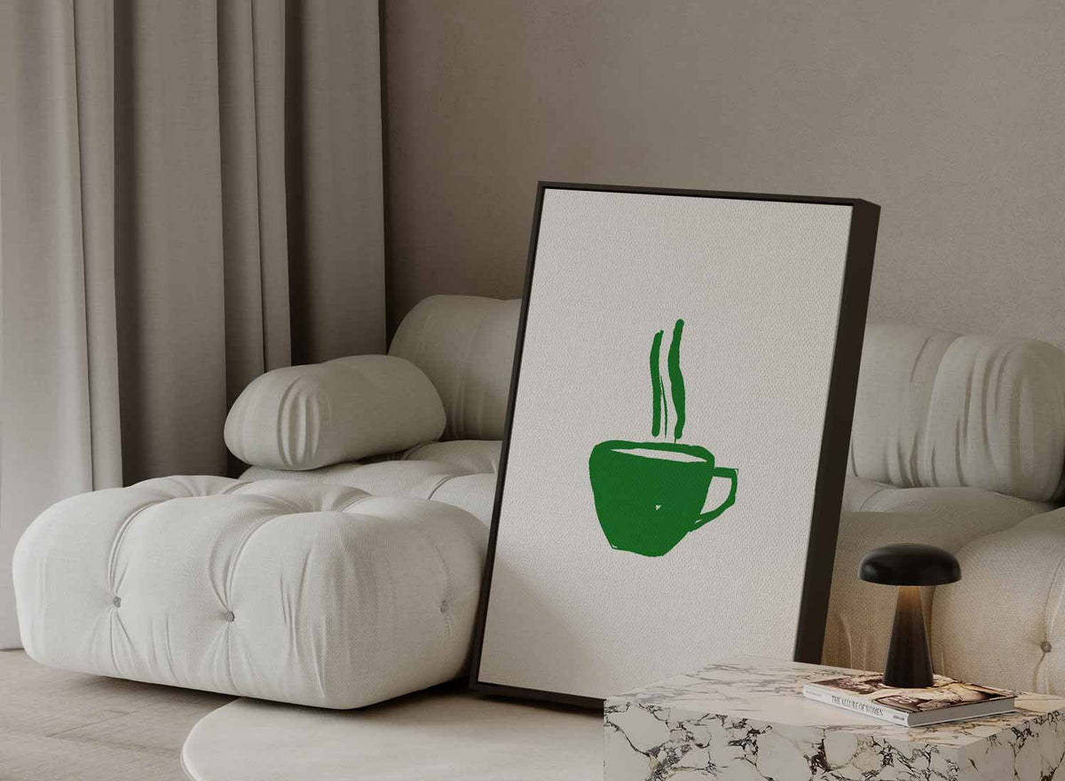 Groene Koffiekop Illustratie – plexiglas wanddecoratie in portret formaat