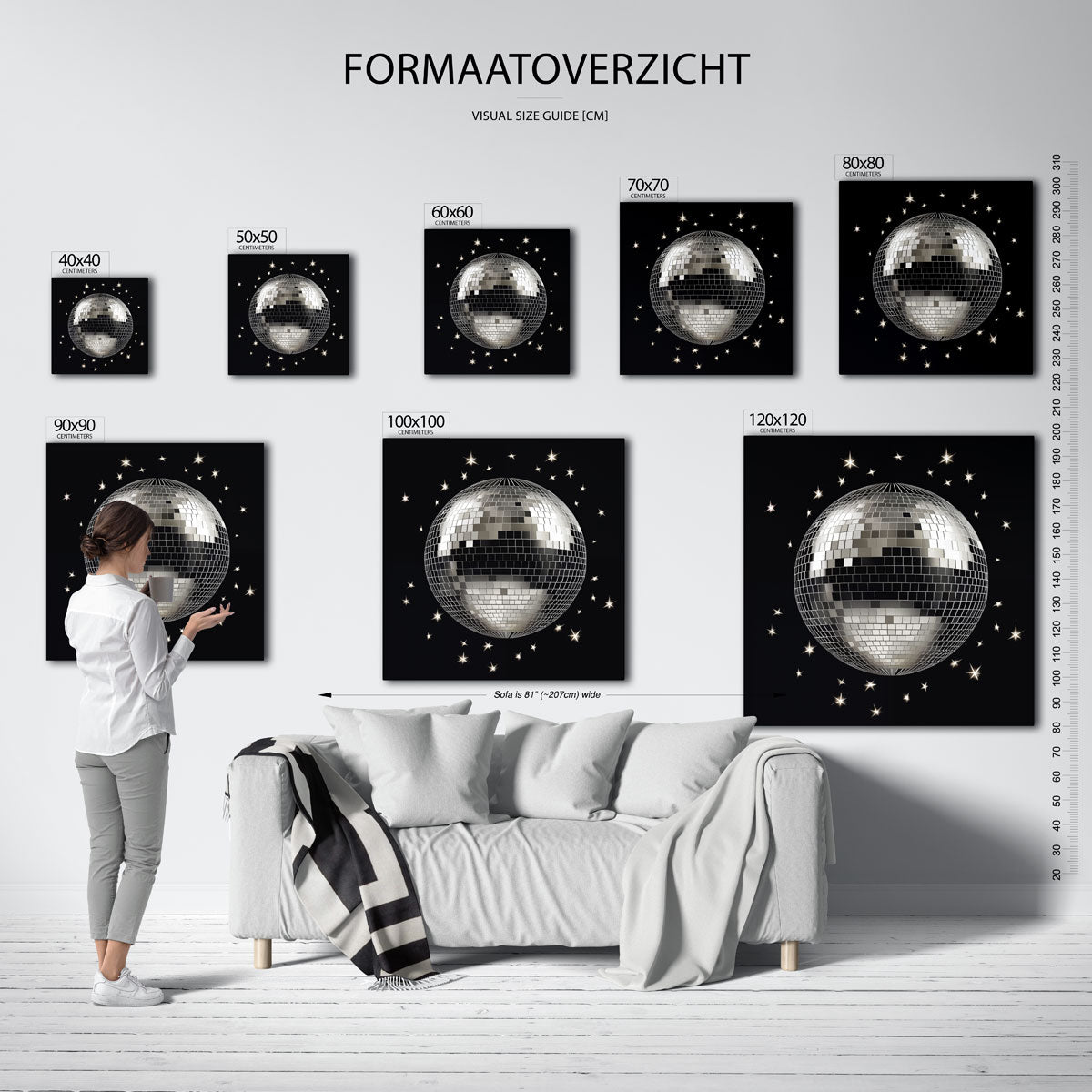Discobal met sterren – vierkante muurposter voor kerst