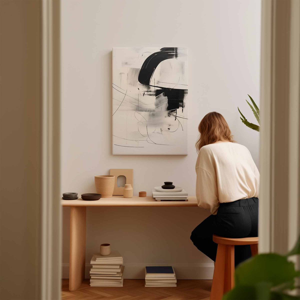 Abstracte Zwart-Wit Expressie – modern portret kunstwerk van WallArtistic