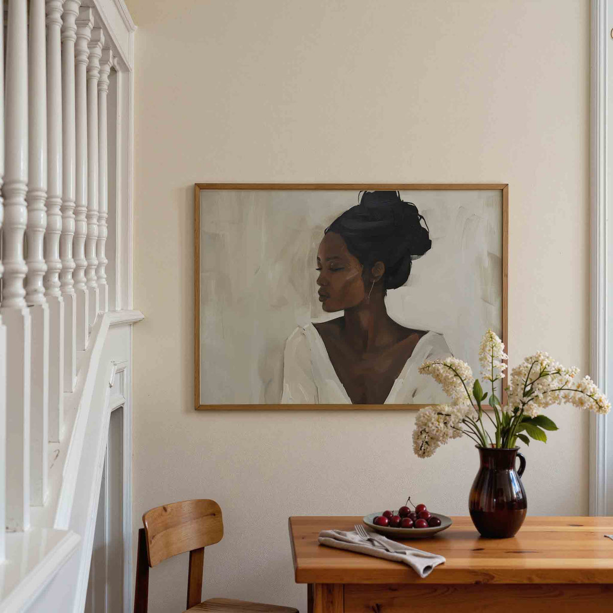 Vrouwelijk portret – liggende illustratie poster als wanddecoratie