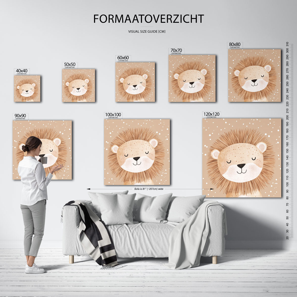 Slapende leeuw – vierkante muurposter voor de kinderkamer