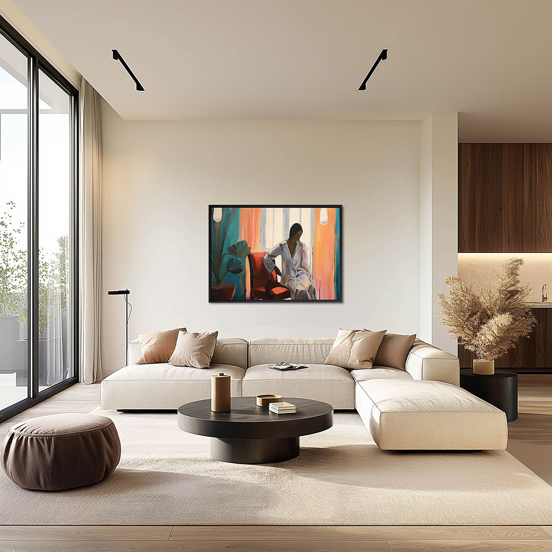 Vrouw in interieur – detail van het kunstwerk