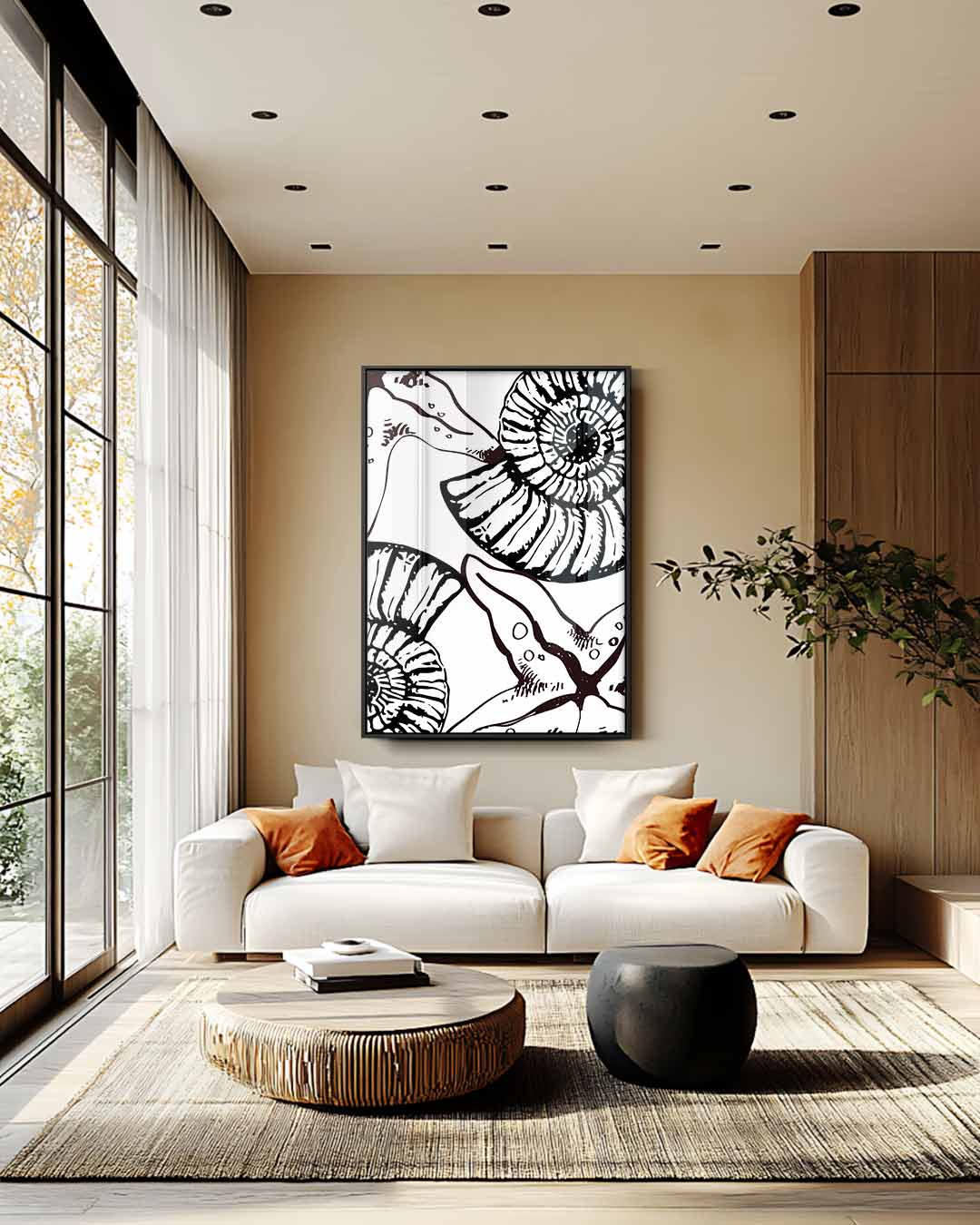 Vintage Zeester en Ammoniet Illustratie – staand kunstwerk voor modern interieur