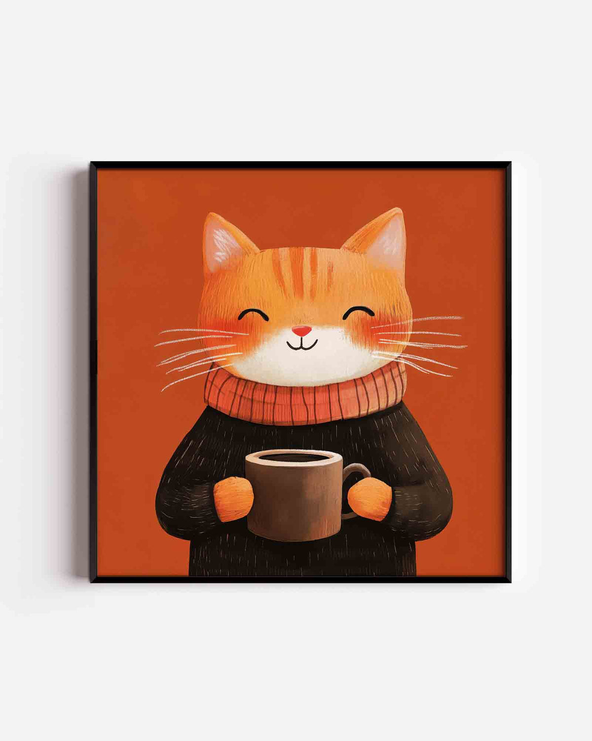 Kat met mok – vierkante kinderposter als wanddecoratie