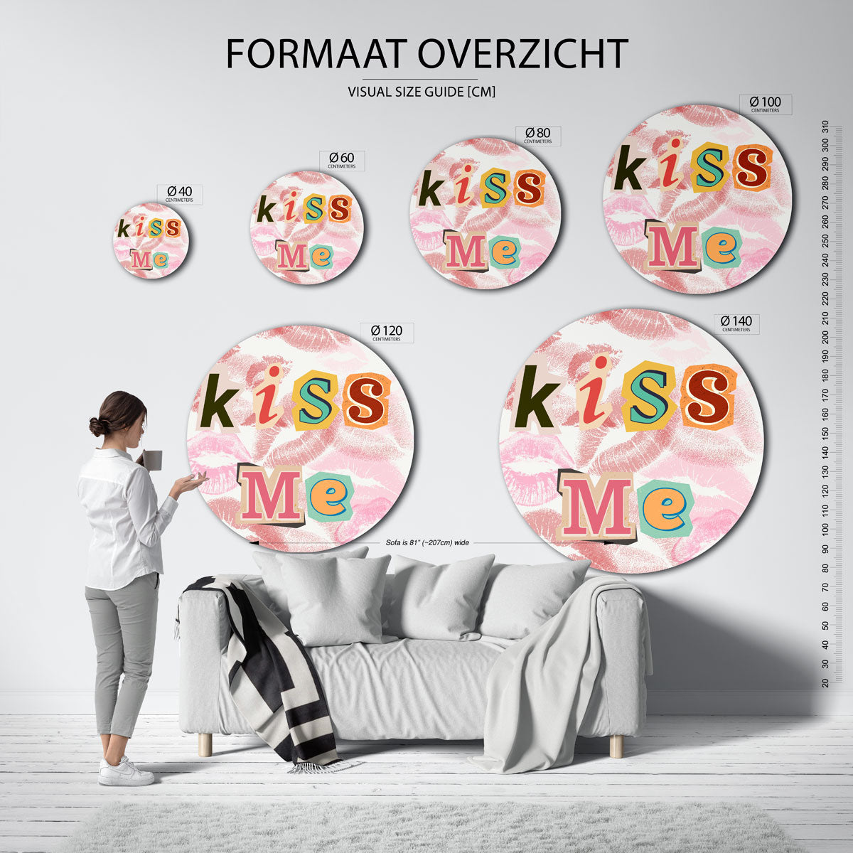 Kiss me – ronde muurdecoratie met kleur en vorm