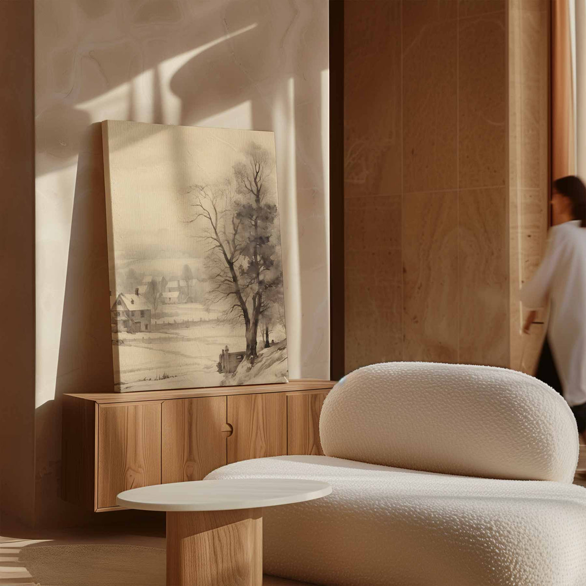 Winterse Rustieke Idylle – staande wandkunst voor woonkamer of interieur