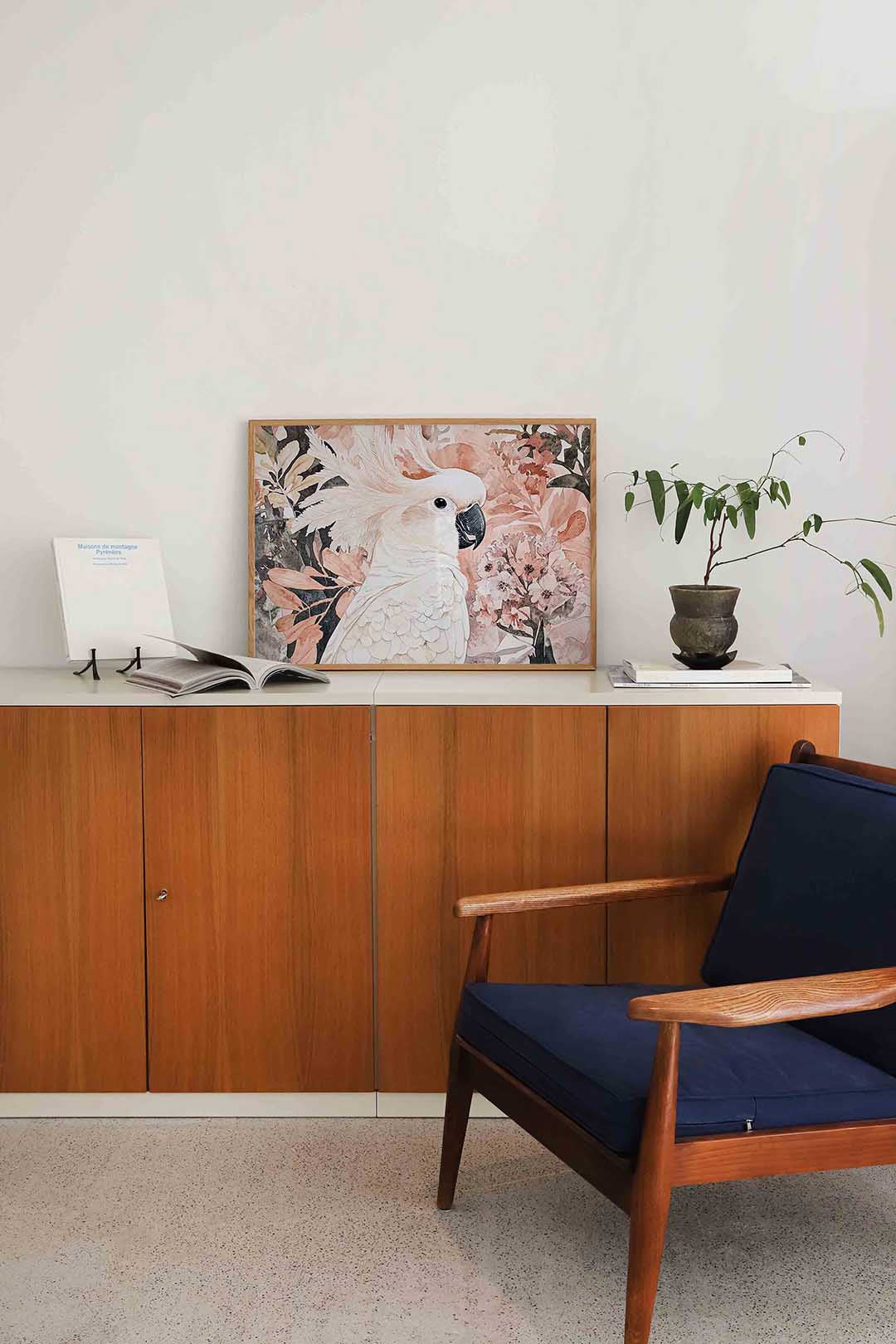 Witte papegaai – liggende dieren wanddecoratie van WallArtistic