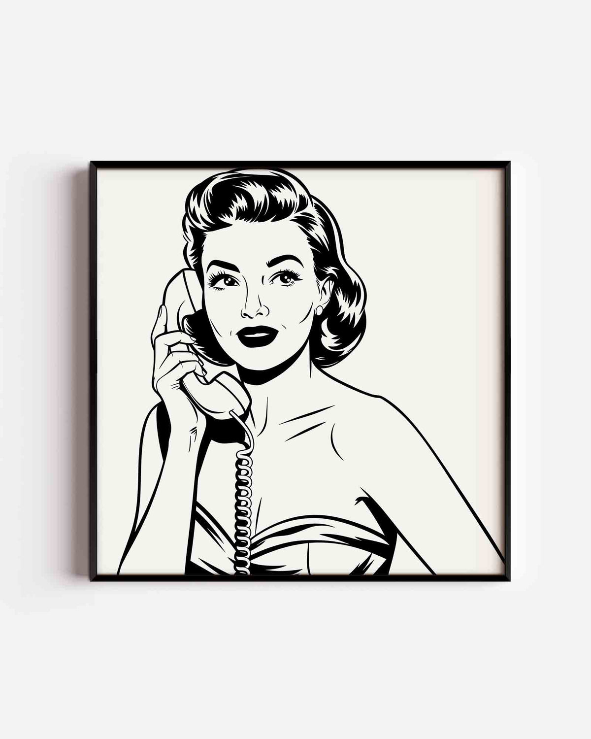 Vrouw met telefoon – Pop Art vierkante poster als wanddecoratie