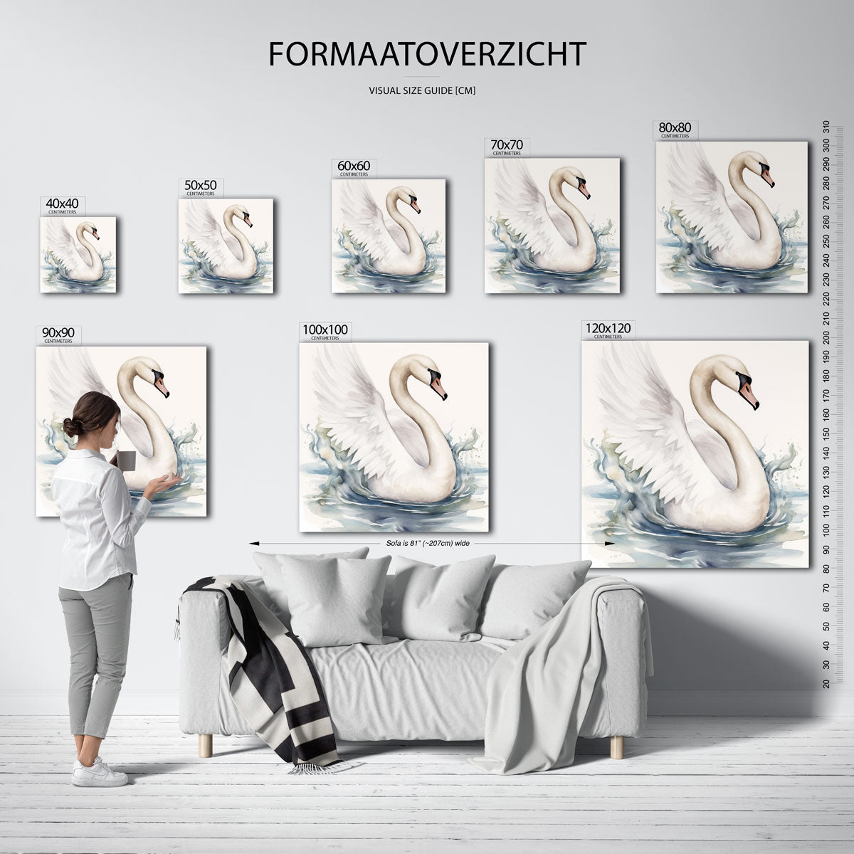 Zwaan op water – vierkante muurposter met dierenthema