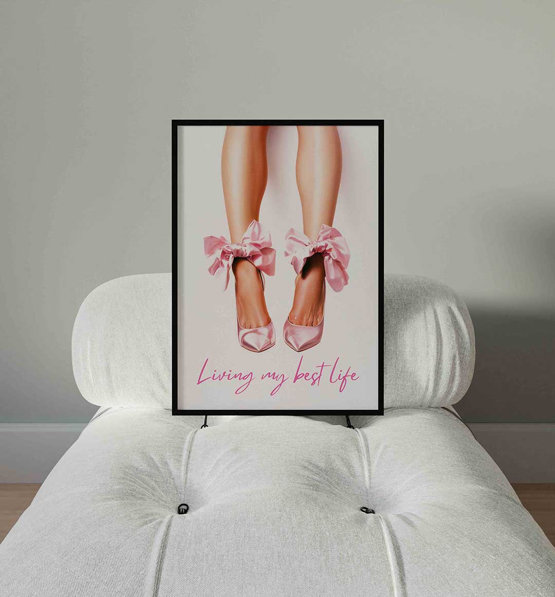 Roze strik schoenen – staande Pop Art wanddecoratie van WallArtistic