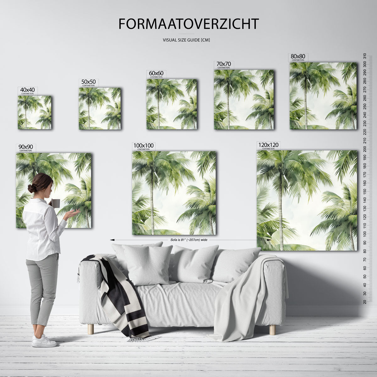 Palmboom bladeren – vierkante jungle wanddecoratie van WallArtistic
