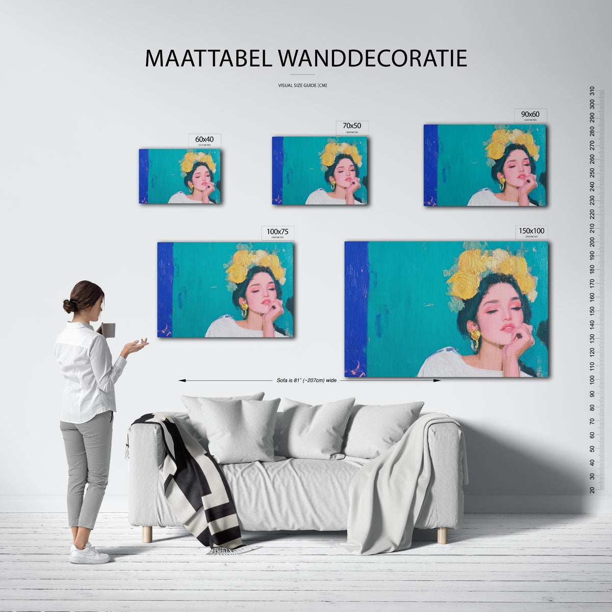 Dromerige portret – Portret kunstwerk – moderne liggende wanddecoratie