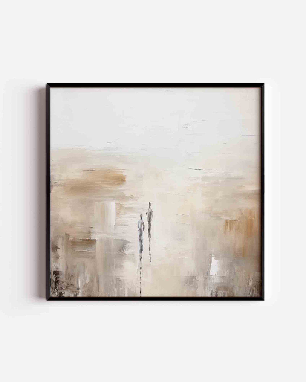 Twee figuren in beige landschap – vierkante poster met kleur en vormen als wanddecoratie