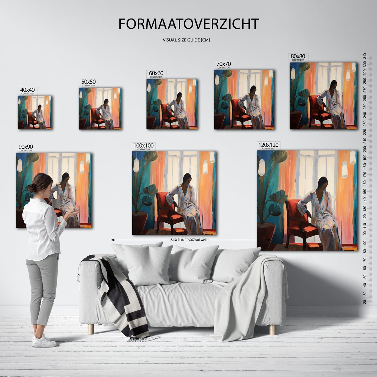 Vrouw in stoel – vierkante muurposter met vrouwelijk portret