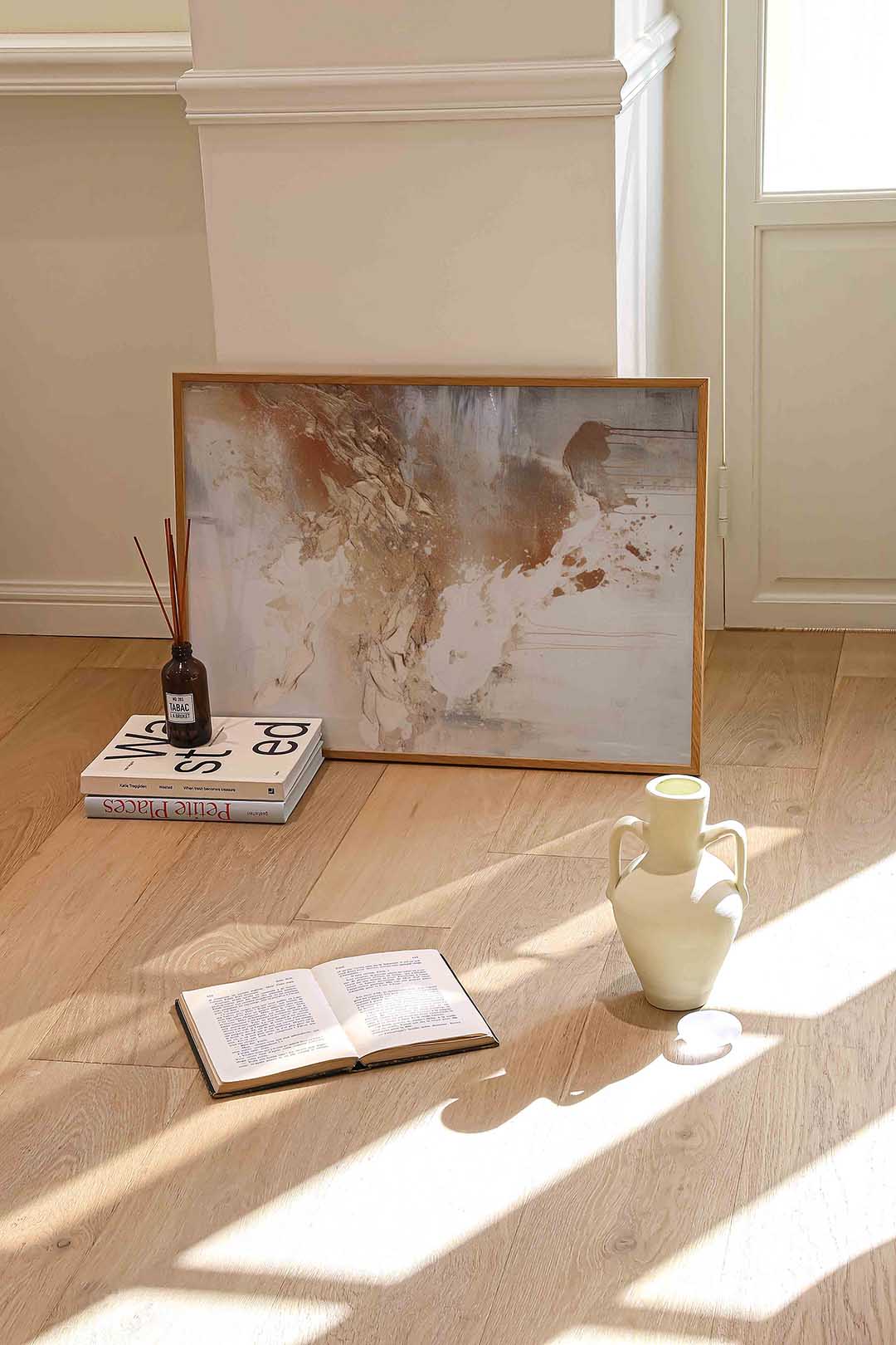 Abstracte beige en witte – liggende abstracte wanddecoratie van WallArtistic