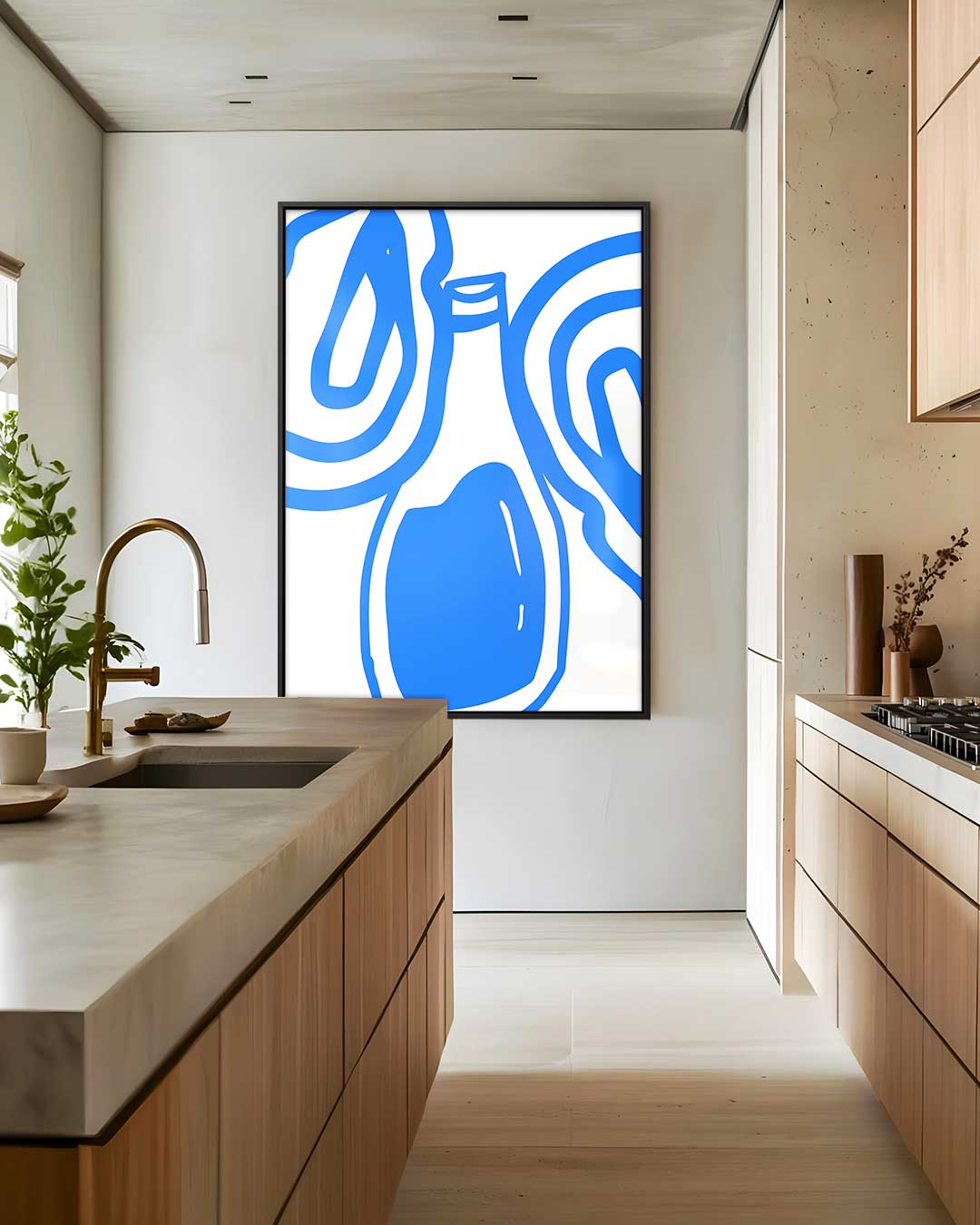 Stijlvolle Blauwe Abstractie – staand kunstwerk voor modern interieur