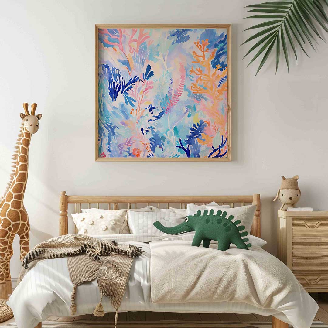 Abstracte bladeren – vierkante kinderkamer wanddecoratie van WallArtistic