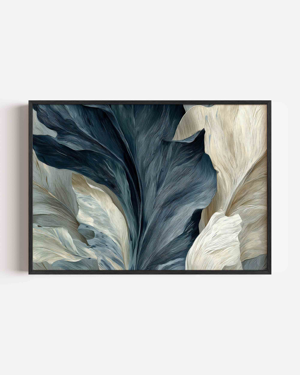 Bladeren in blauw en beige – abstracte landscape poster als wanddecoratie