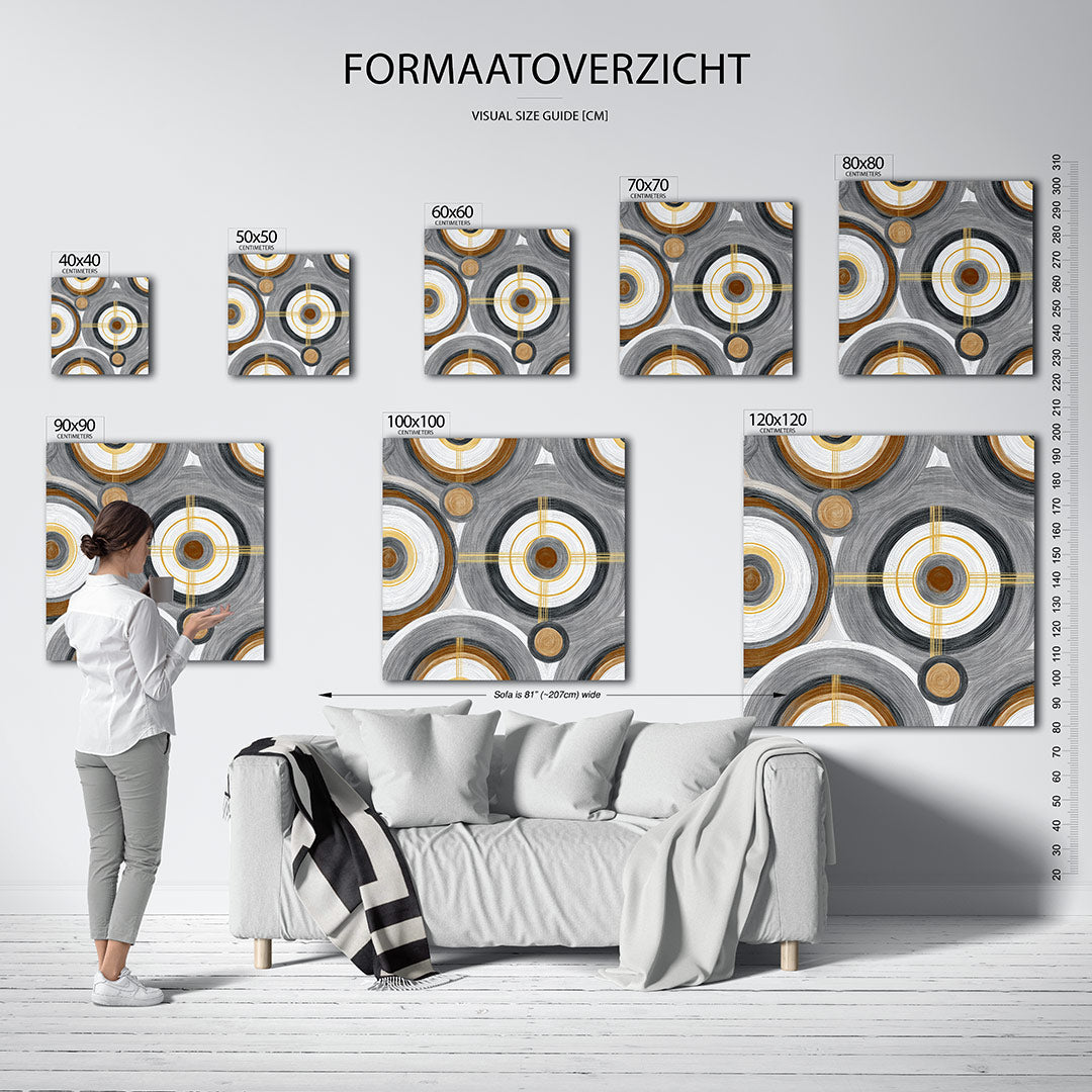 Cirkelpatroon met lijnen kunstwerk – materiaalweergave – dit werk toont een dynamisch patroon van cirkels en lijnen in grijs