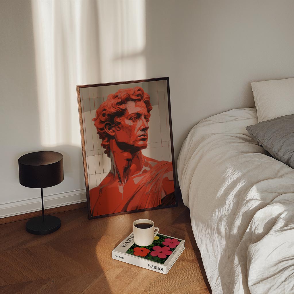 Elegante Rood David Beeld – staande Popart wanddecoratie van WallArtistic