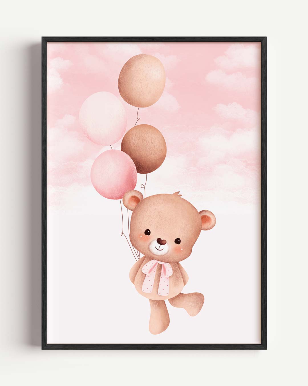 Lieve Teddybeer met Ballonnen – kids portret poster als wanddecoratie
